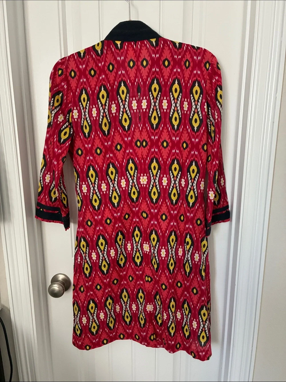 Tory Burch Red Ikat Tunic Dress with Black & Yellow Accents